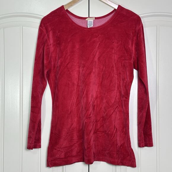 Vtg LL Bean Red Velvet Velour Shirt Womens Sz Small Holiday Event Party Top USA - Picture 2 of 6